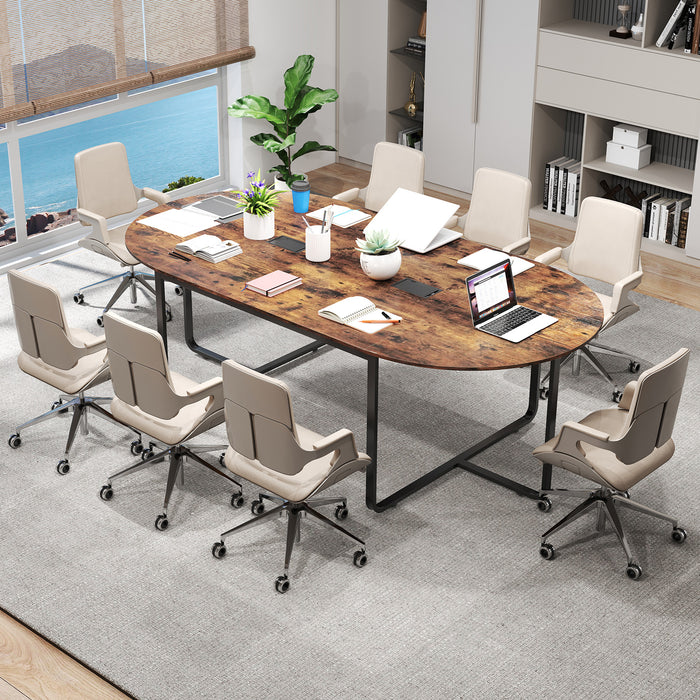 240 CM Oval Conference Table, Meeting Table with Dual Cable Holes-