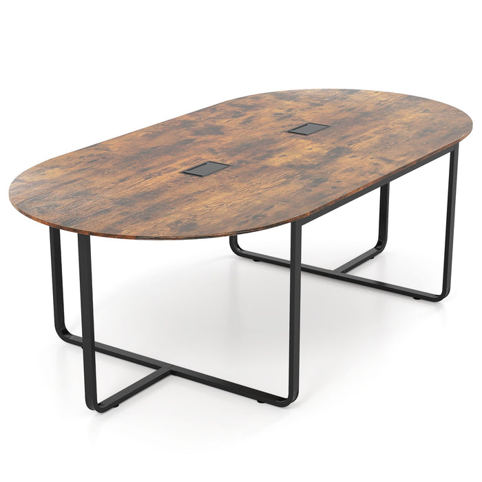240 CM Oval Conference Table, Meeting Table with Dual Cable Holes-
