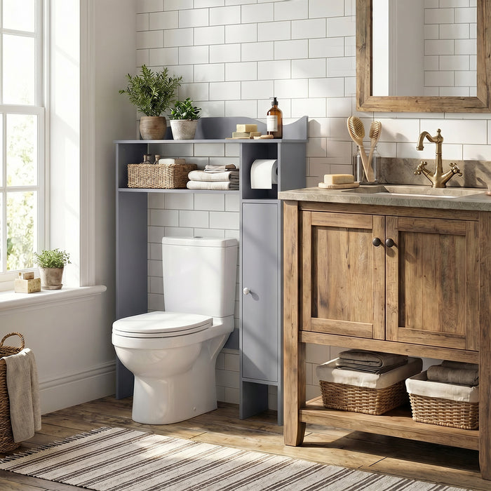 Over Toilet Storage Cabinet with Paper Holder and Removable Shelves for Bathroom-