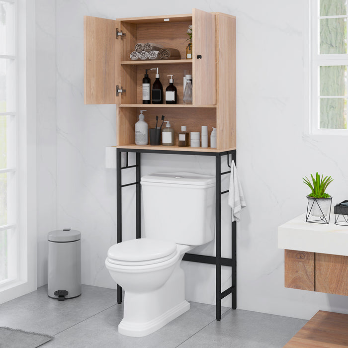 Over The Toilet Storage Cabinet with 2 Doors and Adjustable Shelf-White
