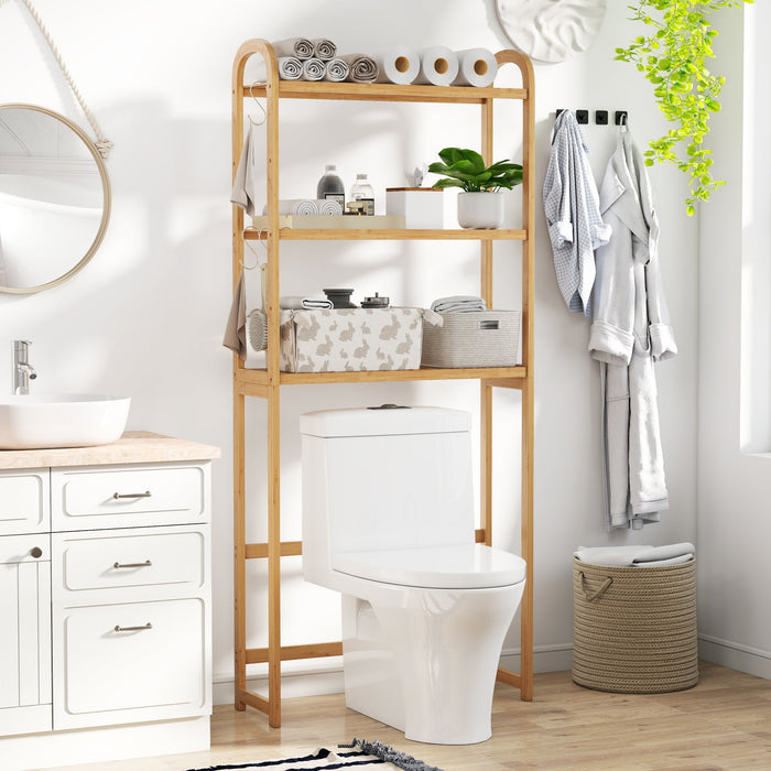 Over the Toilet Storage Rack 3-Tier Bamboo Bathroom Floor Organizer-Natural