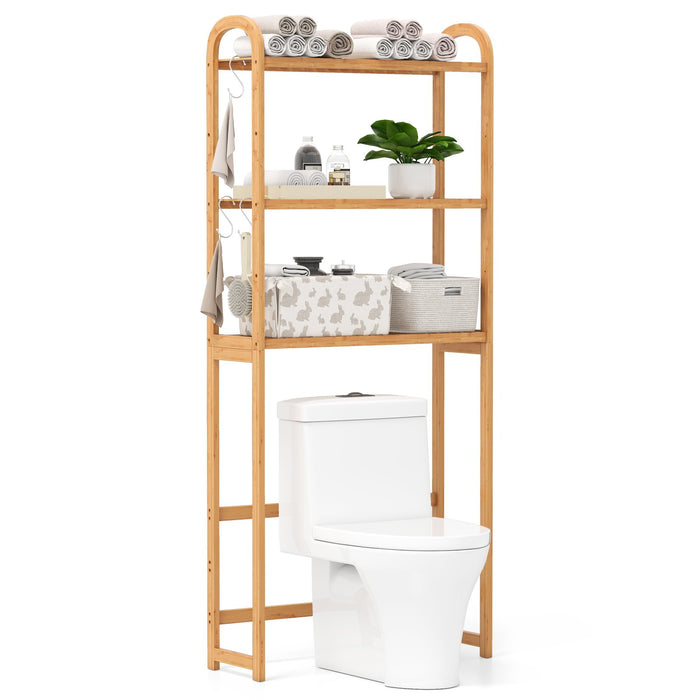 Over the Toilet Storage Rack 3-Tier Bamboo Bathroom Floor Organizer-Natural