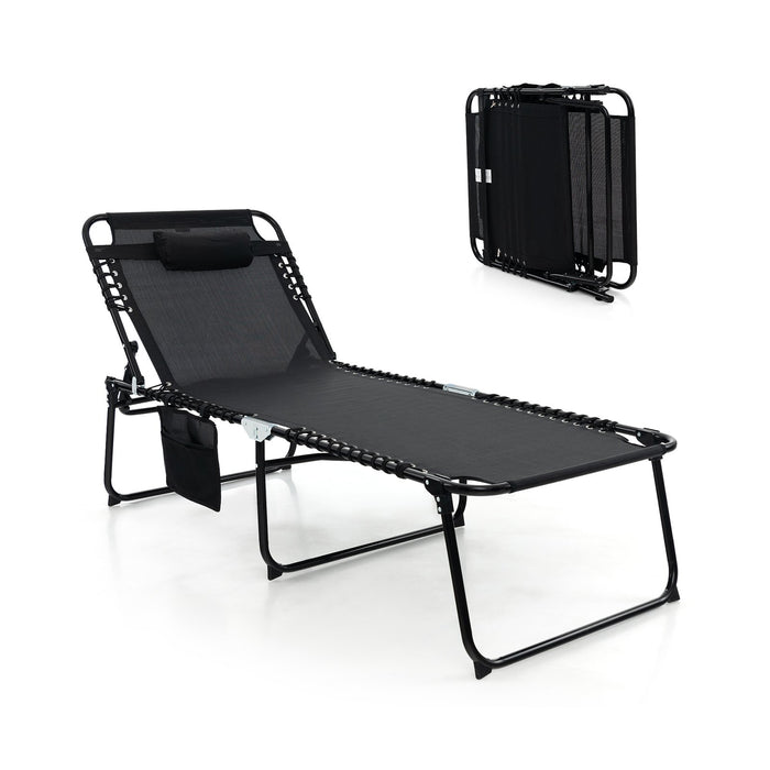 Oversize Folding Chaise Lounge with Adjustable Backrest and Detachable Pillow-Grey