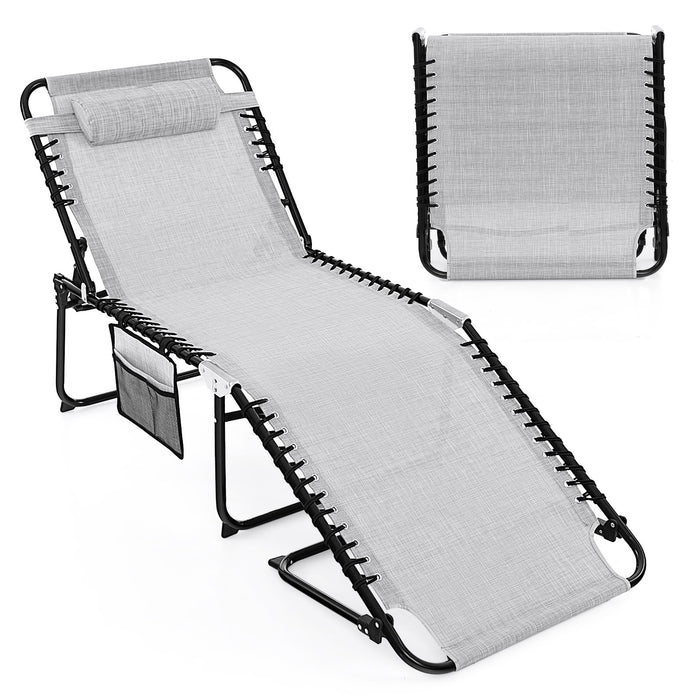 Oversize Folding Chaise Lounge with Adjustable Backrest and Detachable Pillow-Grey