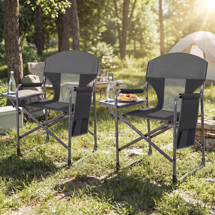Oversized Padded Folding Camping Chair with Side Table-Navy