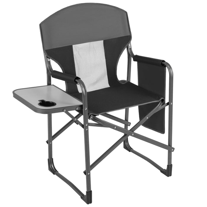 Oversized Padded Folding Camping Chair with Side Table-Navy