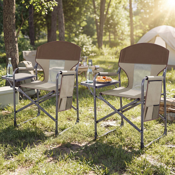 Oversized Padded Folding Camping Chair with Side Table-Navy