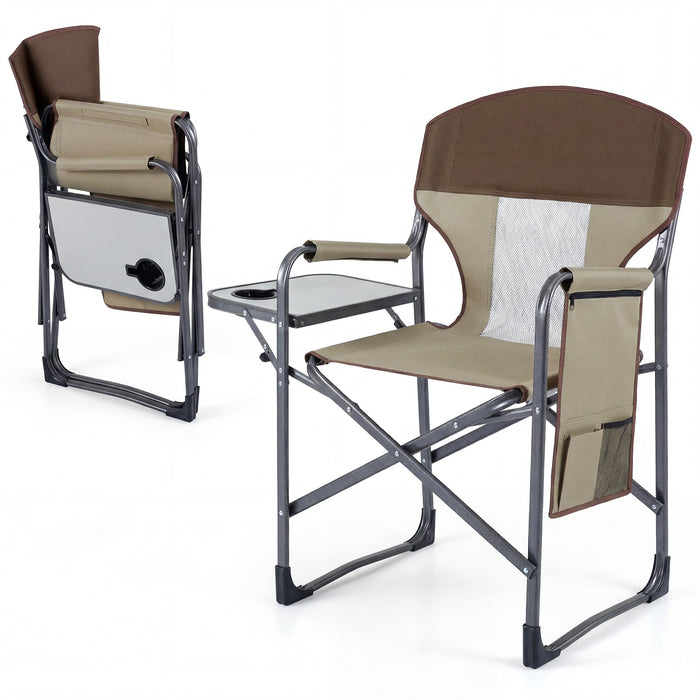 Oversized Padded Folding Camping Chair with Side Table-Navy