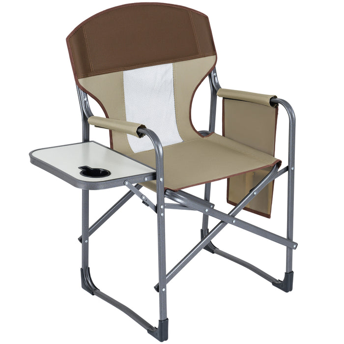 Oversized Padded Folding Camping Chair with Side Table-Navy