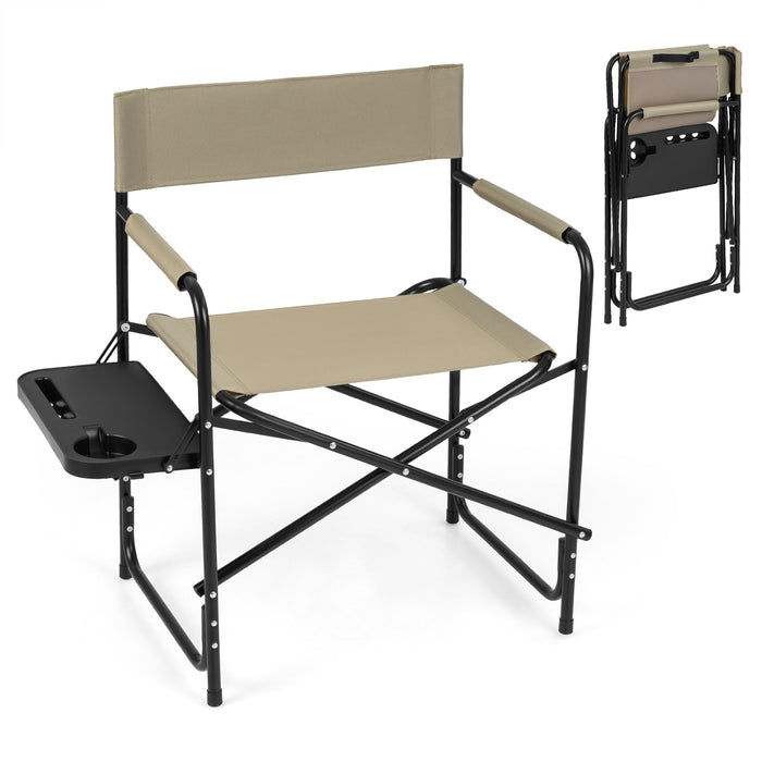 Oversized Portable Directors Chair with Side Table and Cup Holder for Adults-