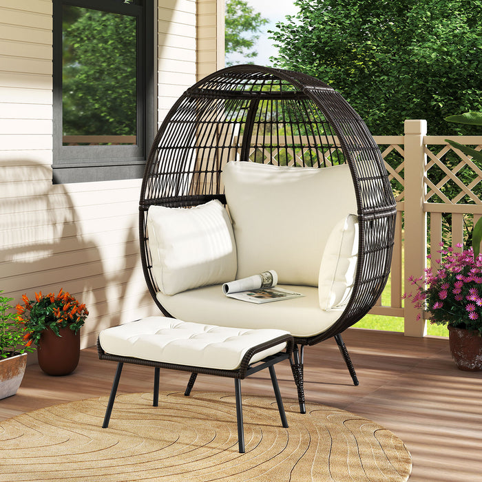 Patio Oversized Egg Chair with Ottoman and Soft Cushions-