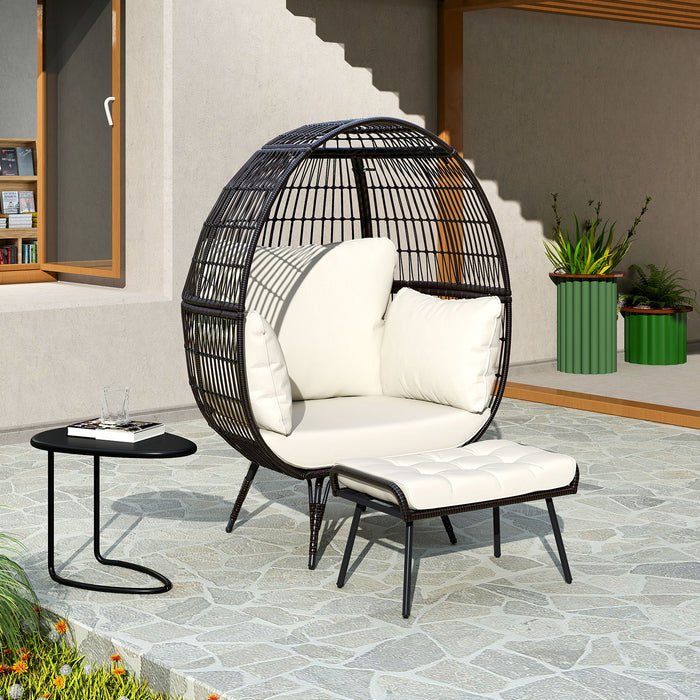 Patio Oversized Egg Chair with Ottoman and Soft Cushions-