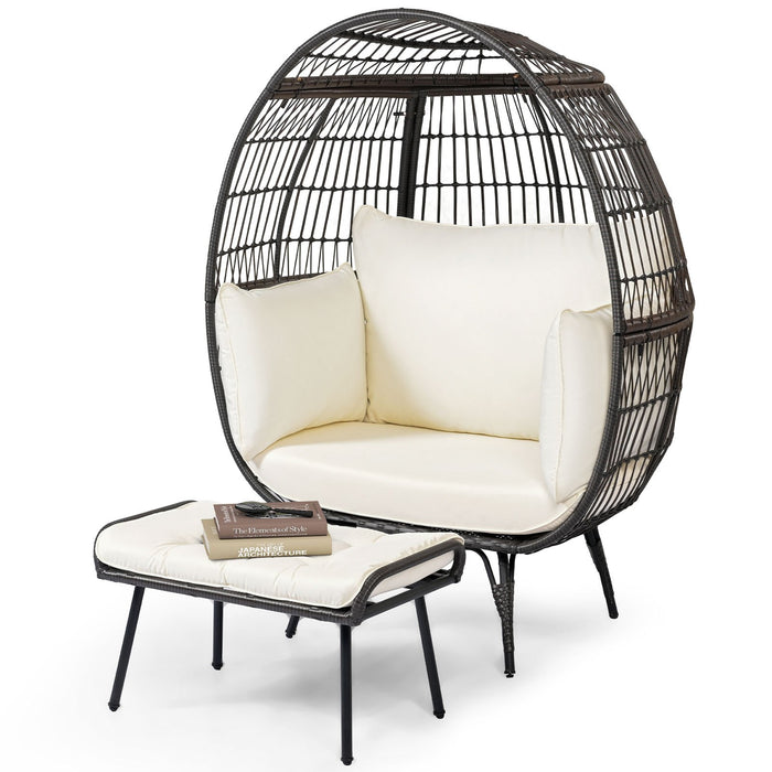 Patio Oversized Egg Chair with Ottoman and Soft Cushions-