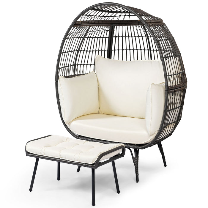 Patio Oversized Egg Chair with Ottoman and Soft Cushions-