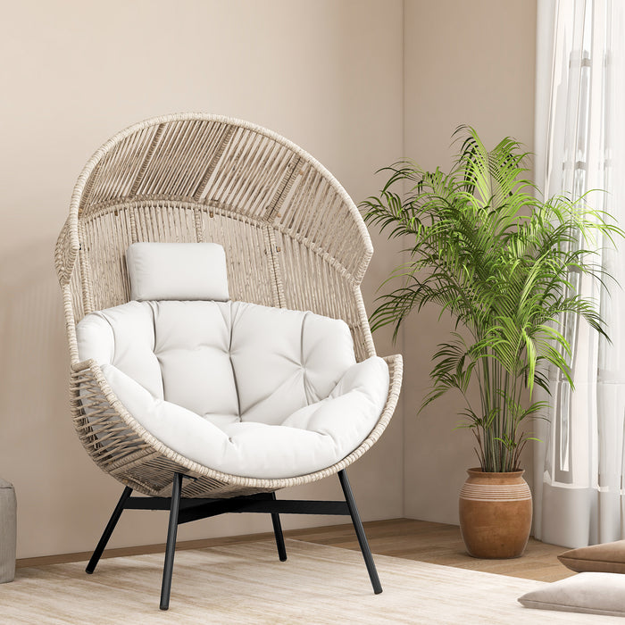Oversized Wicker Egg Style Chair - With Cushions and Headrest - Ideal for Comfortable Outdoor Seating