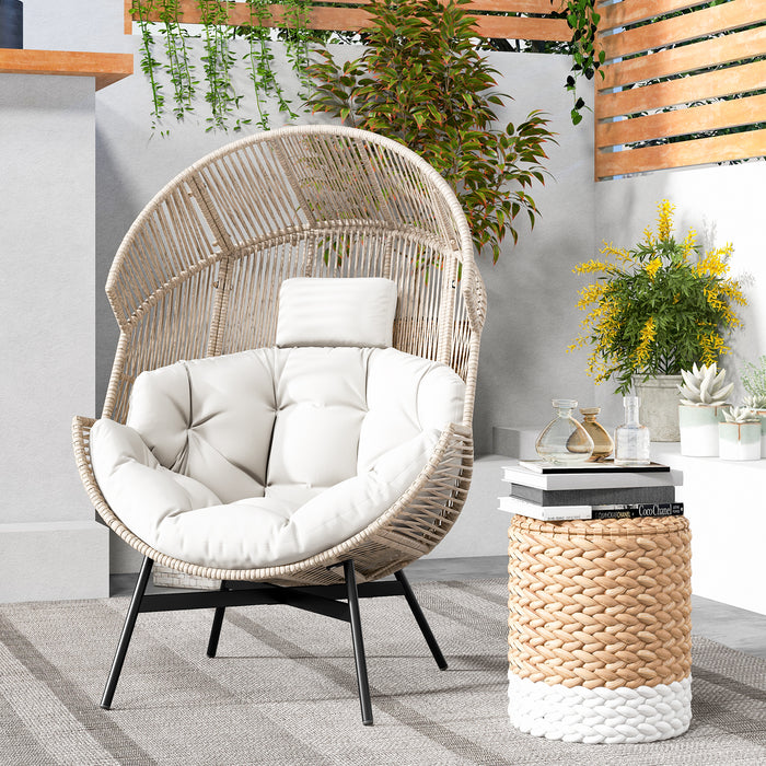 Oversized Wicker Egg Style Chair - With Cushions and Headrest - Ideal for Comfortable Outdoor Seating