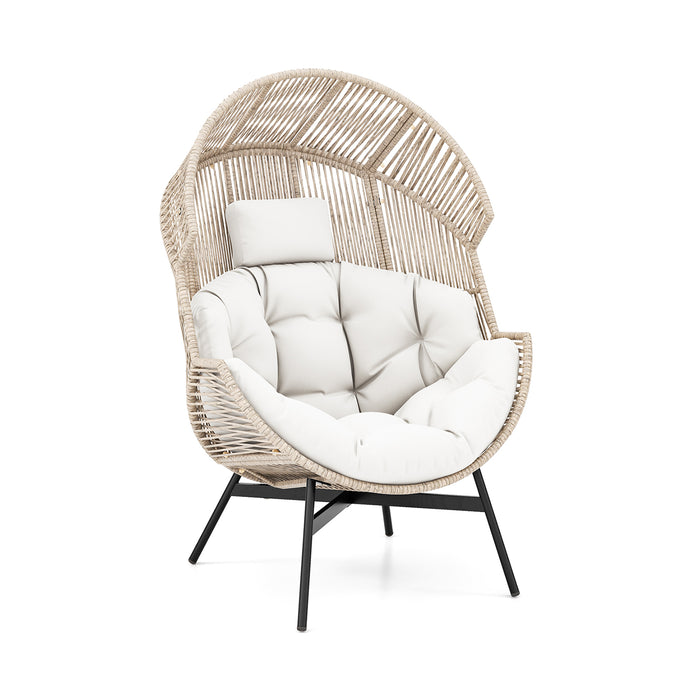 Oversized Wicker Egg Style Chair - With Cushions and Headrest - Ideal for Comfortable Outdoor Seating