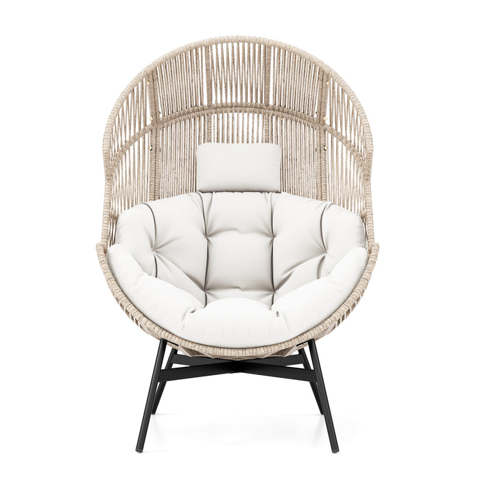 Oversized Wicker Egg Style Chair - With Cushions and Headrest - Ideal for Comfortable Outdoor Seating
