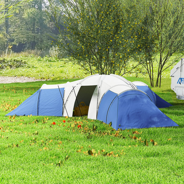 Outsunny 6-9 Man Tent with Bedrooms and Living Room, Accessories Included, Blue