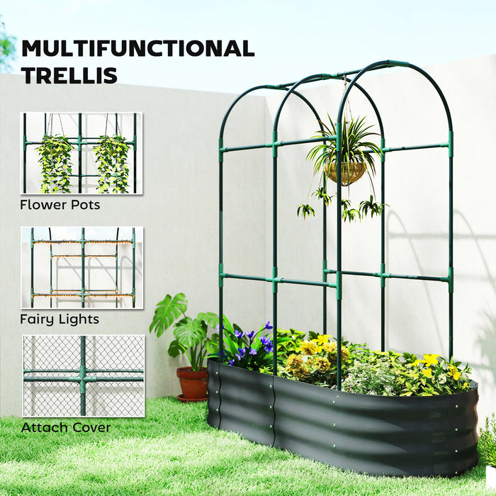 Outsunny Galvanised Raised Garden Bed with Arched Trellis, 4 x 2 x 4.6ft Metal Raised Bed for Garden with Open Bottom, Dark Grey