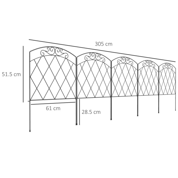 Outsunny 3m Decorative Metal Garden Fence - Diamond and Swirl Pattern