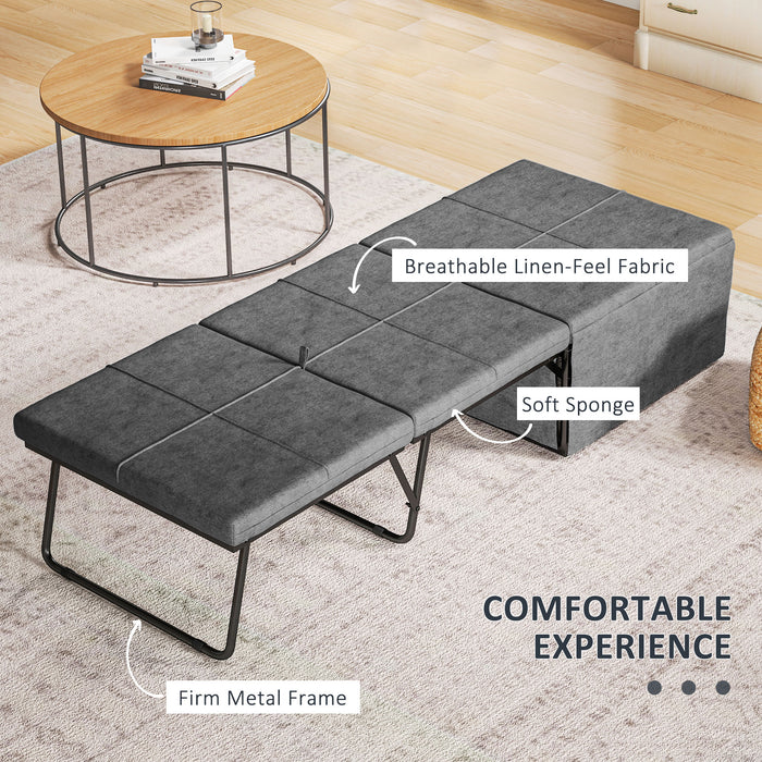 HOMCOM Single Folding Bed with Linen Sponge Mattress and Dust Cover, Foldable Guest Bed with Metal Frame, 69 x 181.5 cm, Grey