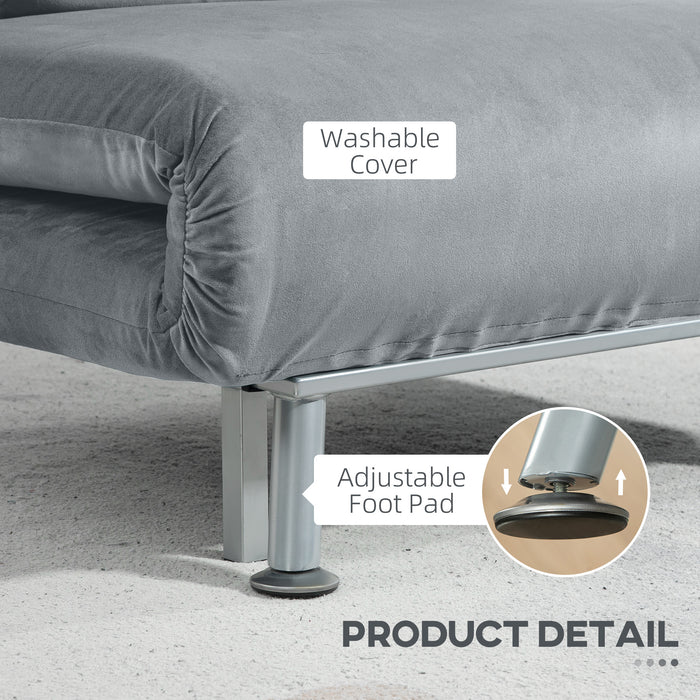 HOMCOM Single Sofa Bed, 1 Person Sleeper Foldable Lounge with Pillow, Grey