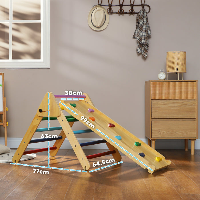 AIYAPLAY Toddler Climbing Frame for Kids with Ramp, 3 in 1 Wooden Pikler Triangle Set for 18-48 Months, Multicolour