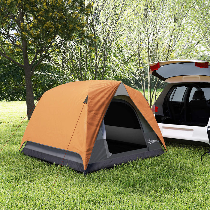 Outsunny 3-4 Person Camping Tent, Easy Set Up Waterproof Dome Tent with Sewn-in Groundsheet, Mesh Windows, Pocket and Hook for Camping, Hiking, Backpacking, Orange and Grey