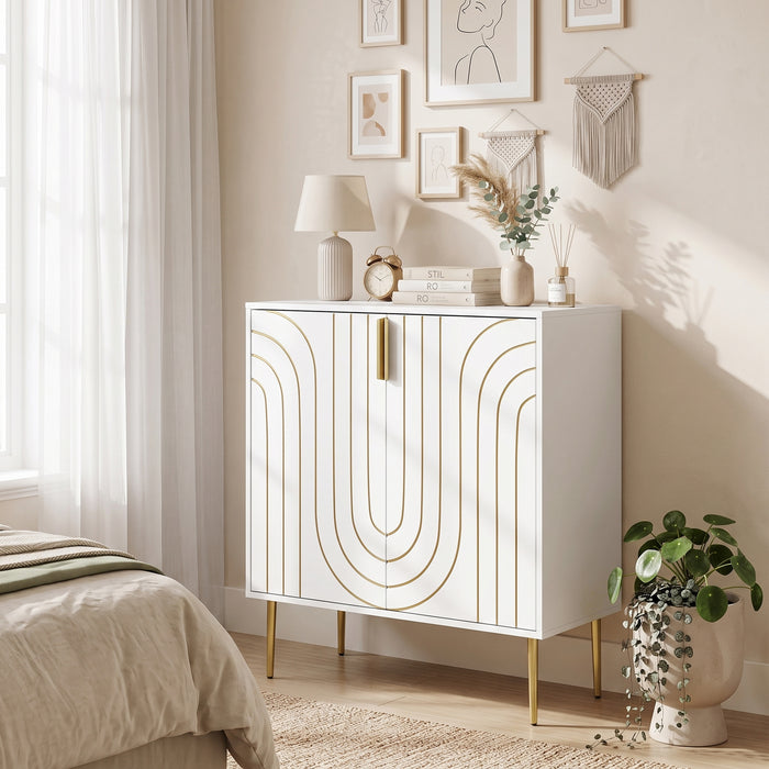 HOMCOM Modern Kitchen Cupboard, Storage Cabinet with 2 Doors, Adjustable Shelf and Metal Legs, White