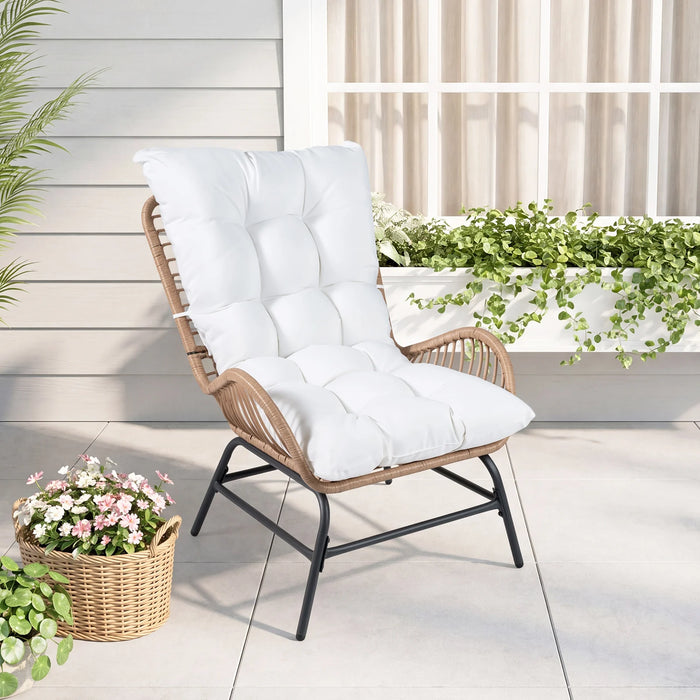 PE Rattan Leisure Chair with Cushion and Solid Metal Frame-Grey