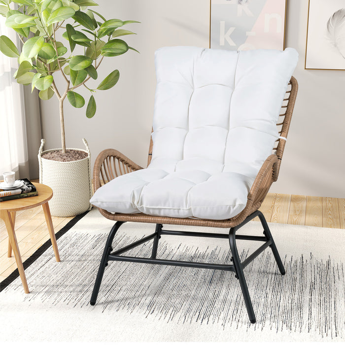 PE Rattan Leisure Chair with Cushion and Solid Metal Frame-Grey