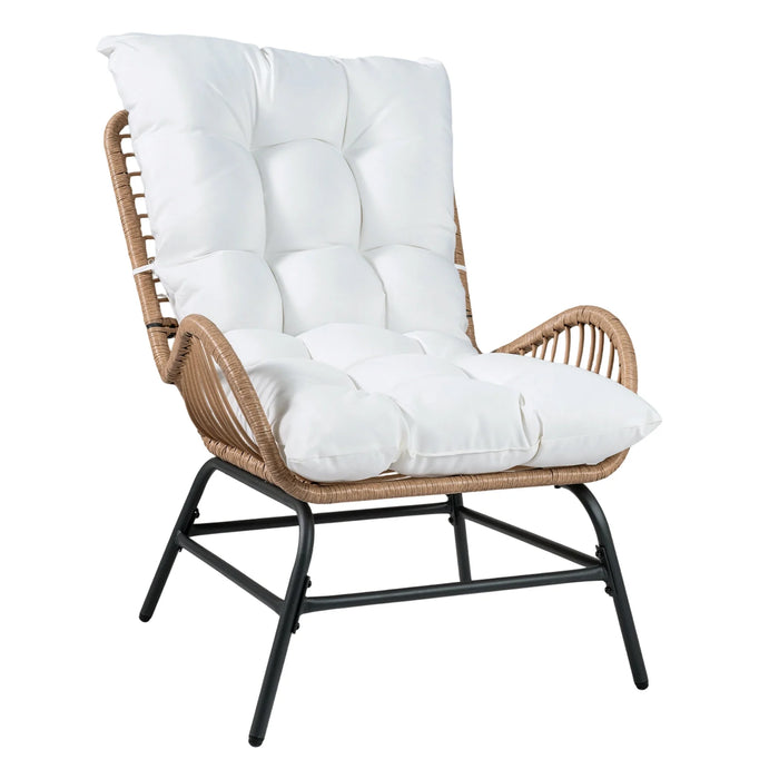 PE Rattan Leisure Chair with Cushion and Solid Metal Frame-Grey