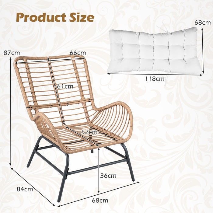 PE Rattan Leisure Chair with Cushion and Solid Metal Frame-Grey