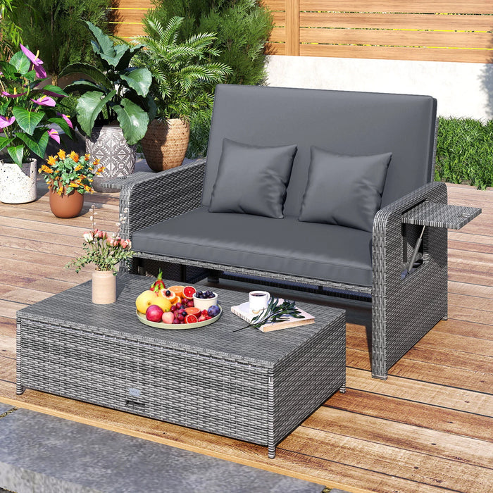 PE Wicker Outdoor Daybed with Loveseat and Ottoman for Poolside-