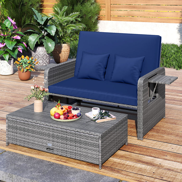 PE Wicker Outdoor Daybed with Loveseat and Ottoman for Poolside-
