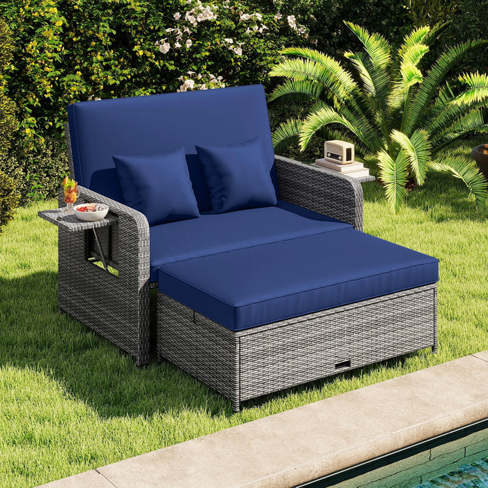 PE Wicker Outdoor Daybed with Loveseat and Ottoman for Poolside-
