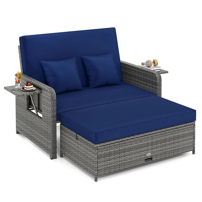PE Wicker Outdoor Daybed with Loveseat and Ottoman for Poolside-