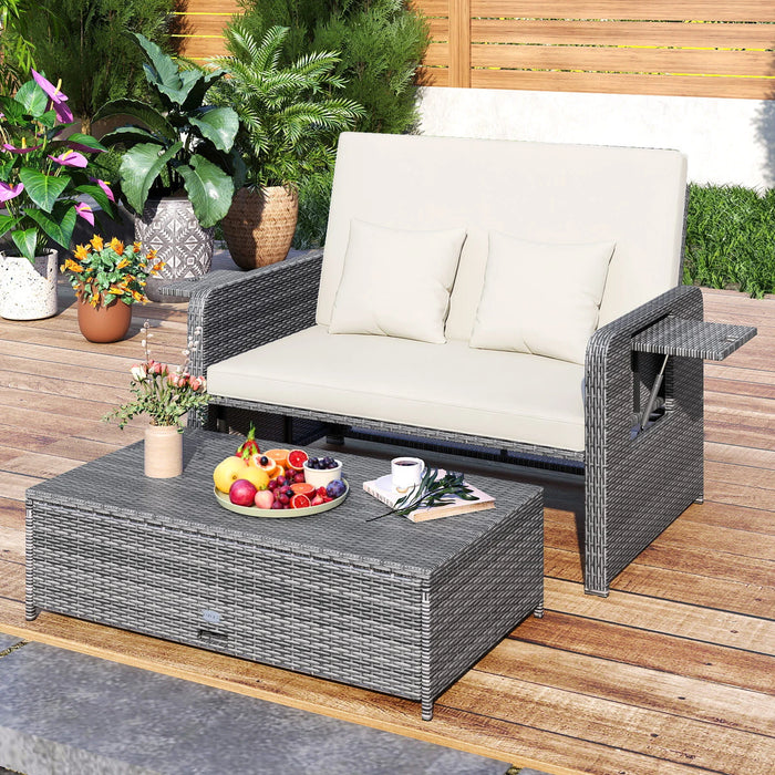 PE Wicker Outdoor Daybed with Loveseat and Ottoman for Poolside-