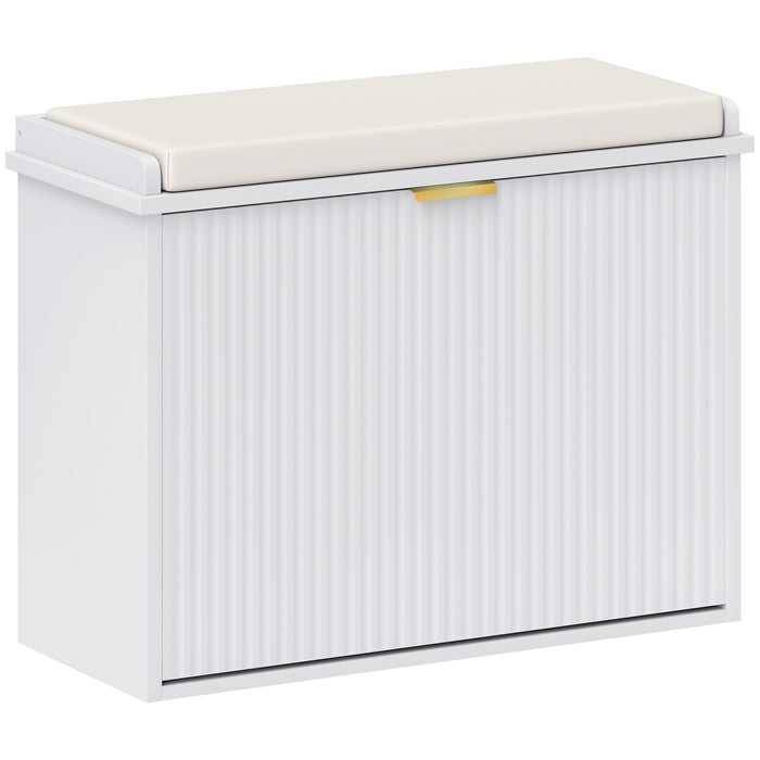 HOMCOM Elegant Six Shoe Bench, with Top Seat - White
