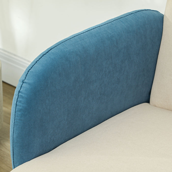 HOMCOM Small 2 Seater Sofa, Modern Nordic Loveseat Sofa Couch with Rubber Wood Legs, Velvet Fabric Sofa for Living Room, Bedroom, Small Space, 128 x 71 x 74cm, Cream White and Blue