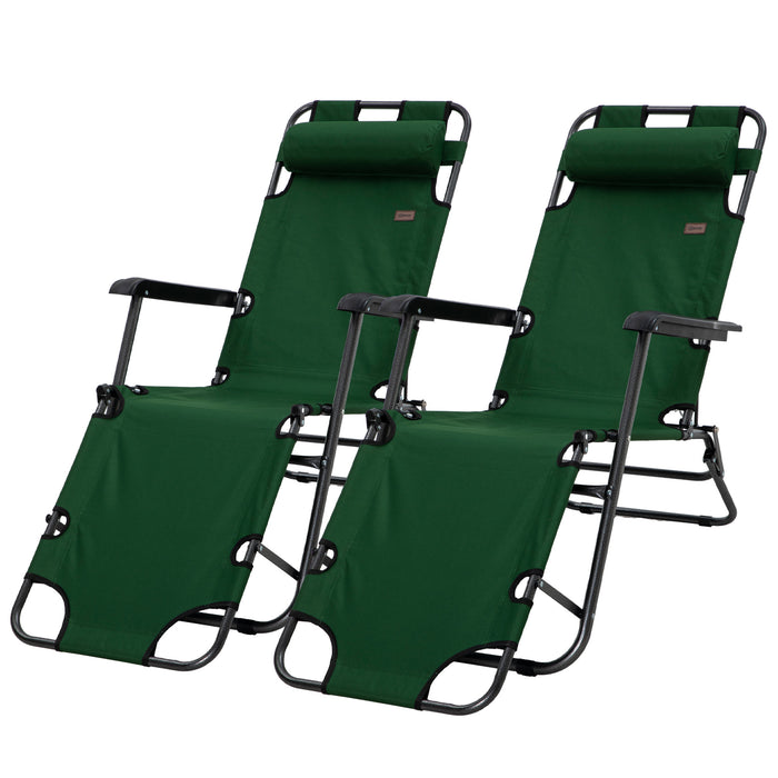 2-Pack Folding Sun Loungers with Pillows - 2-in-1 Reclining Chairs, Adjustable Back, for Garden & Outdoor Camping - Ideal for Relaxation and Sunbathing