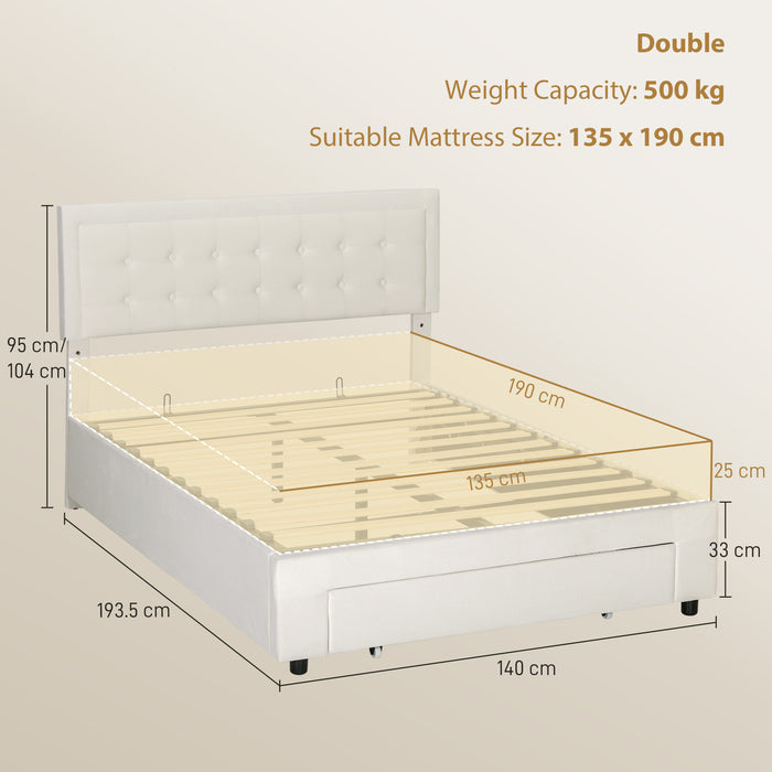 HOMCOM Double Ottoman Bed Frame, with Front Drawer - Cream