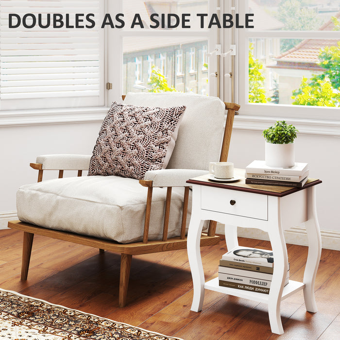 HOMCOM 2pcs Bedside Tables with Drawer, French Style Bedside Cabinets with Open Shelf for Bedroom, Living Room, White