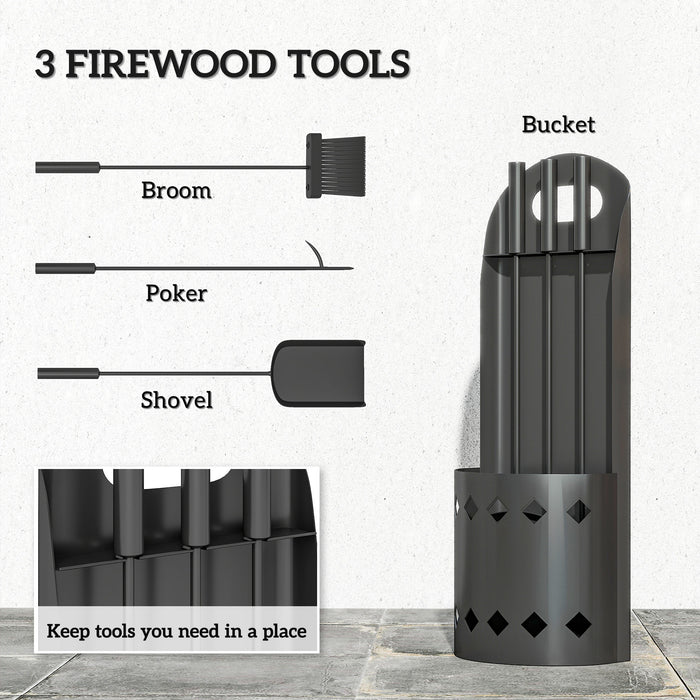 Outsunny 4 Pieces Fireplace Companion Set, Metal Fireplace Accessories Fireside Companion Set with Broom, Shovel, Poker, Bucket, Black