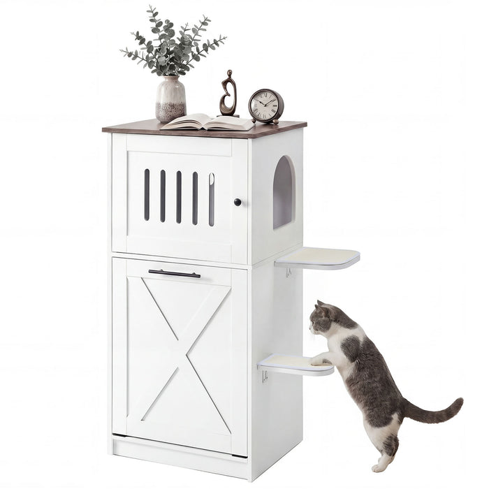 115 cm Modern Hidden Cat House Cabinet with 2 Scratching Pads and  Flip-Down Storage Cabinet-