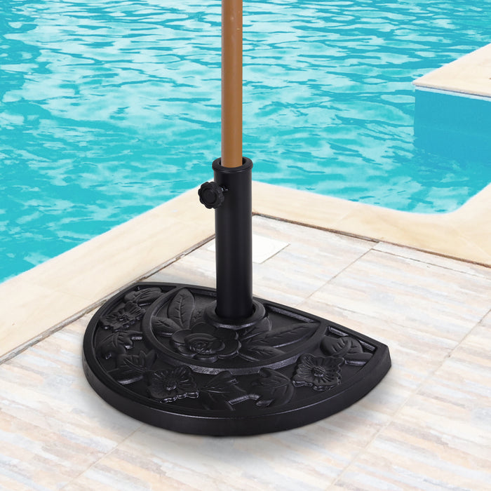 Outsunny 9kg Resin Parasol Base, Half Round Umbrella Stand with Floral Design for Garden, Outdoor, Suitable Umbrella Rod: Φ3.8cm, Φ4.8cm, Black