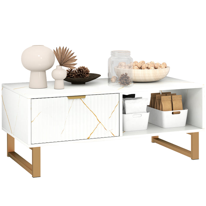 HOMCOM Elegant Marble Effect Storage Coffee Table - White