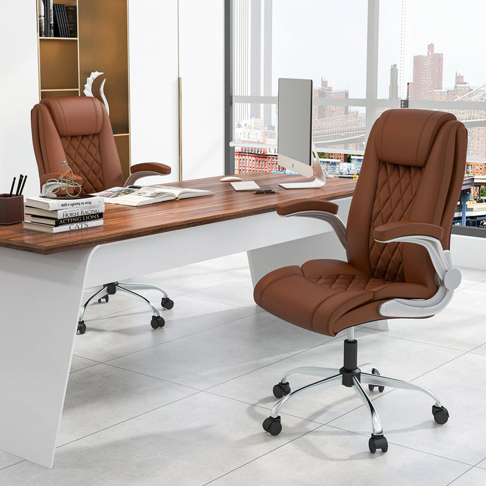 Height Adjustable PU Leather Office Chair with 6-level Headrest-