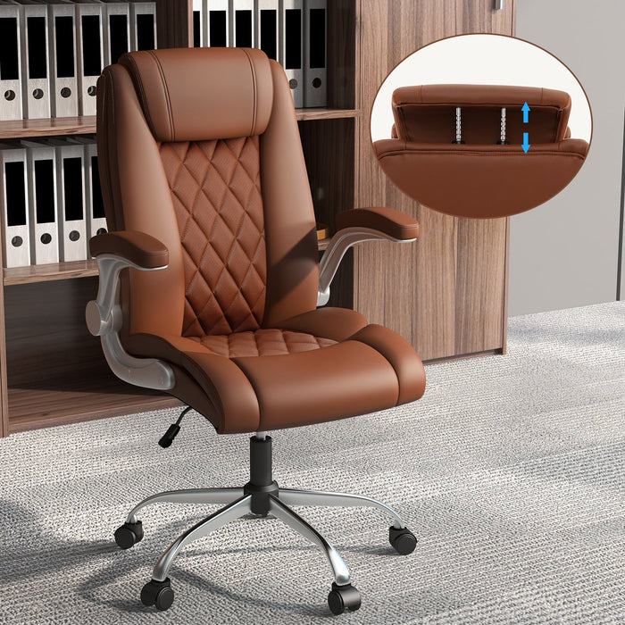 Height Adjustable PU Leather Office Chair with 6-level Headrest-